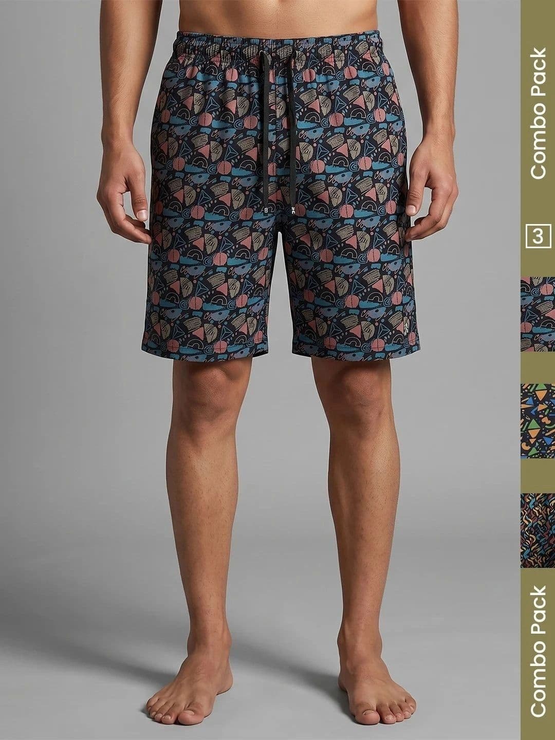 AMUL COMFY Men Pack of 3 Assorted Cotton Rich Printed Lounge Shorts - view 1