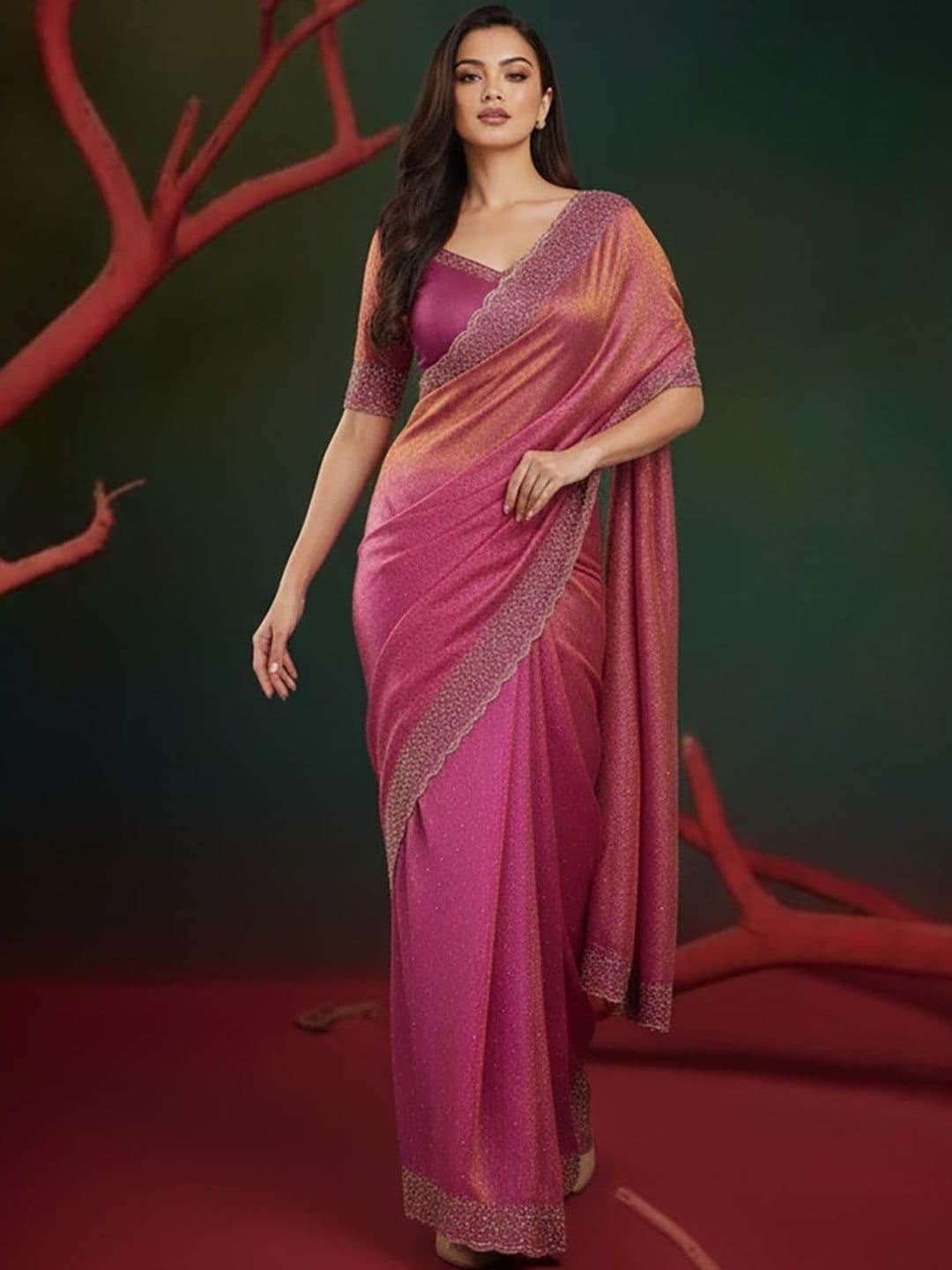 Varanga Embellished Sequinned Organza Heavy Work Saree - view 1