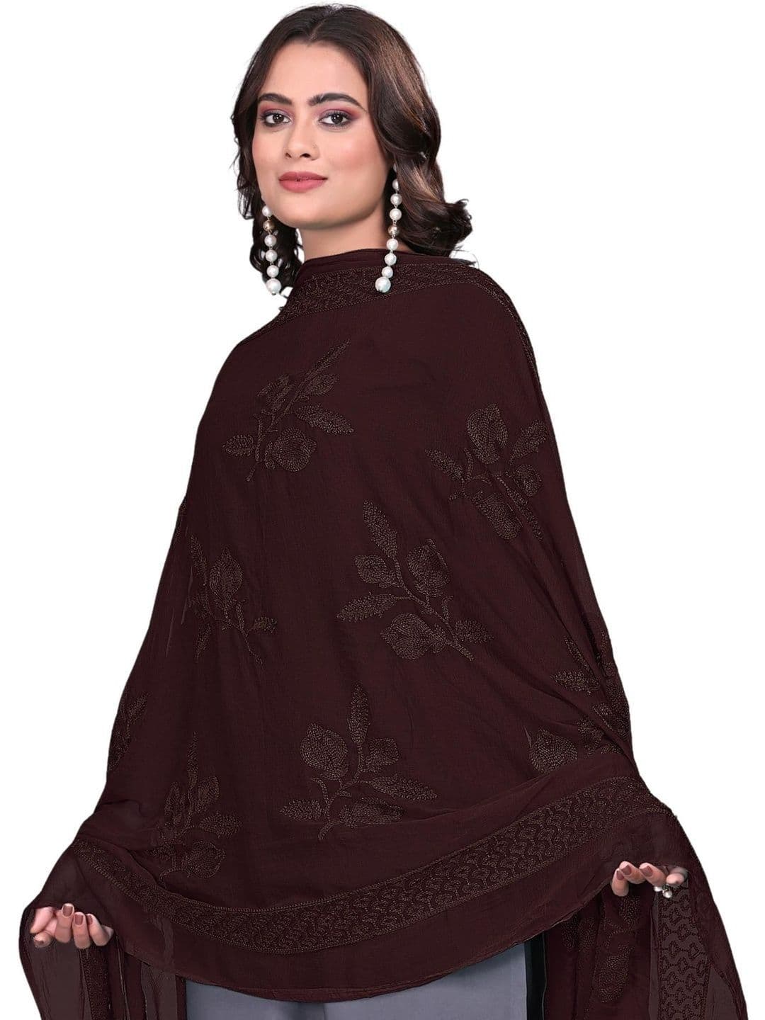 SEKMANY Embroidered Ikat Dupatta with Thread Work - view 1