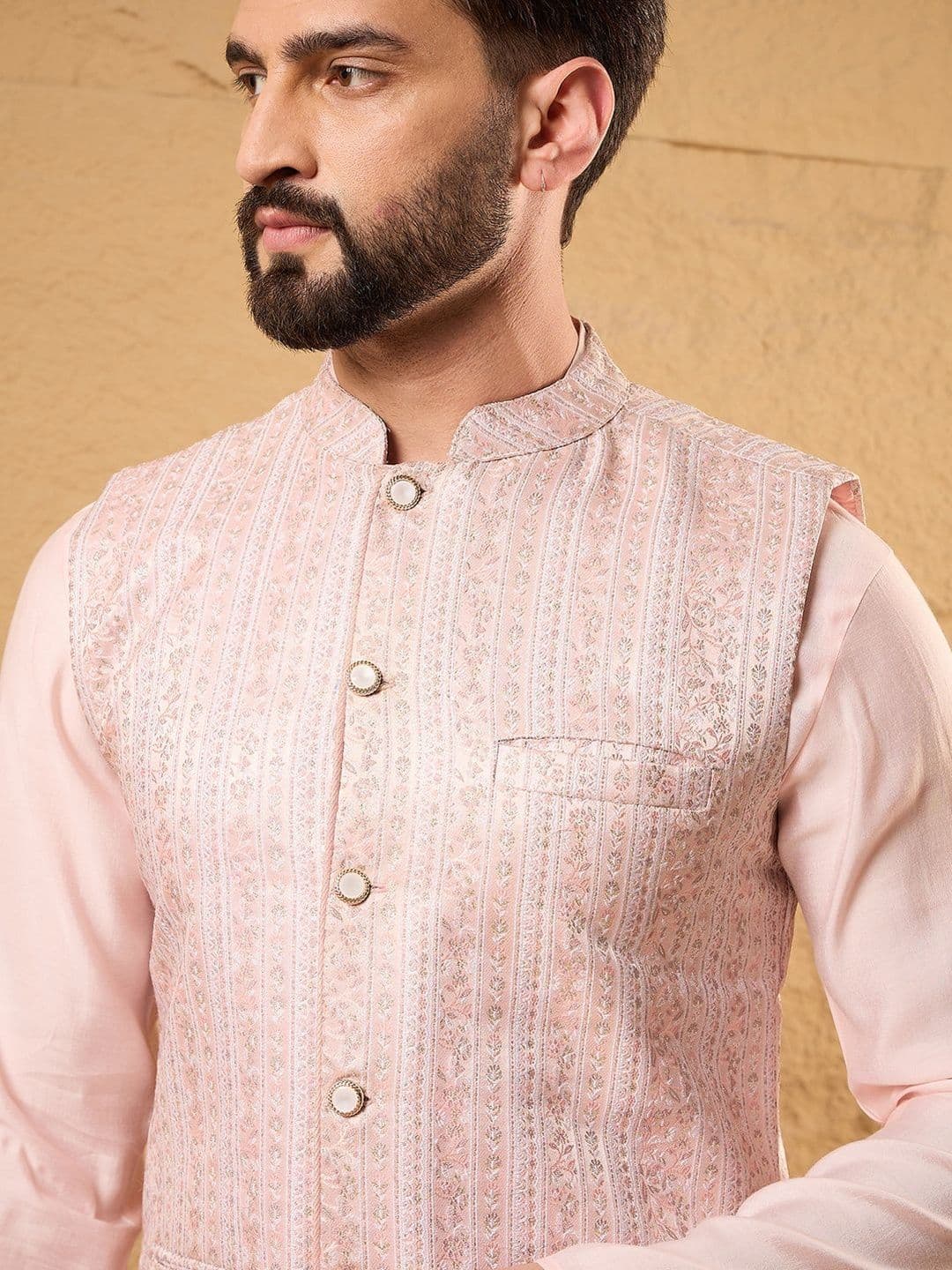 Ethnic Bay Embroidered Woven Nehru Jackets - view 1