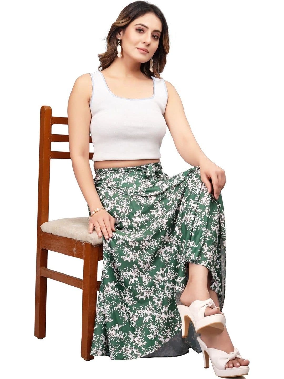 Moda Rapido Women Cotton Cambric Floral Front Slit Maxi Wrap Skirt - view 1