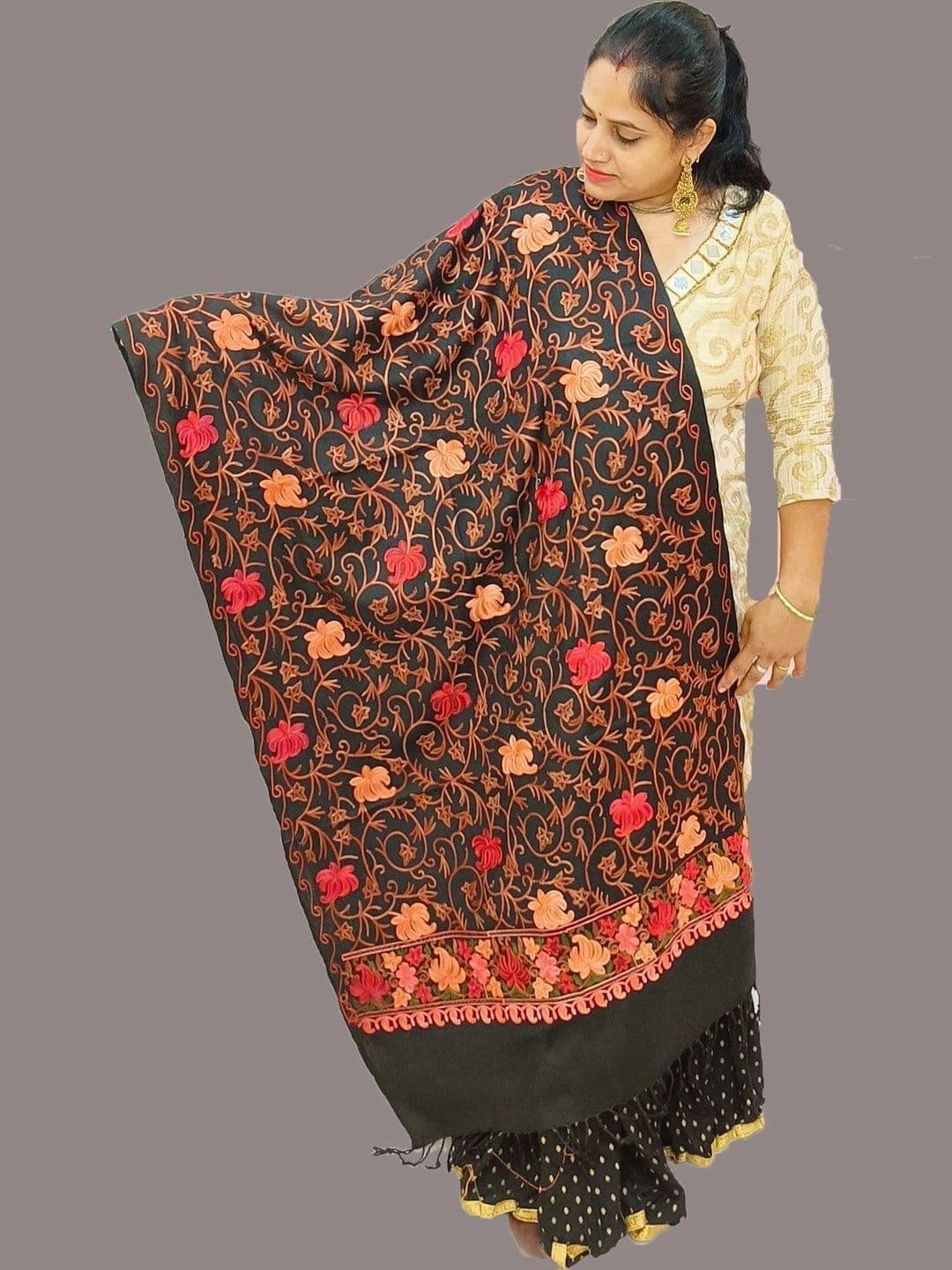 KAVIM Women Floral Embroidered Shawl - view 1
