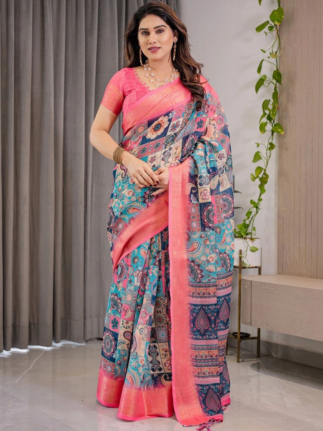 Mitera Paisley Zari Linen Blend Designer Saree - view 1