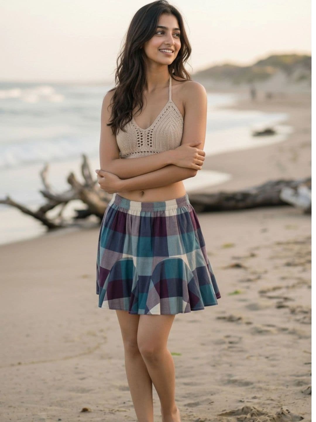Hive91 Women Checkered Knee Length Skirt Made of Rayon - view 1