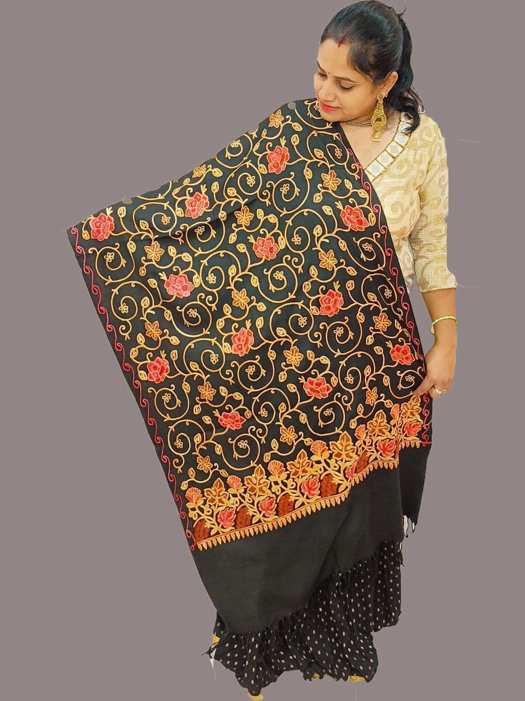 KAVIM Women Floral Embroidered Shawl - view 1
