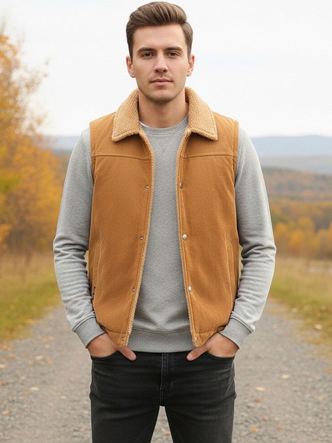 Mast & Harbour Men Spread Collar Solid Gilet Jacket - view 1