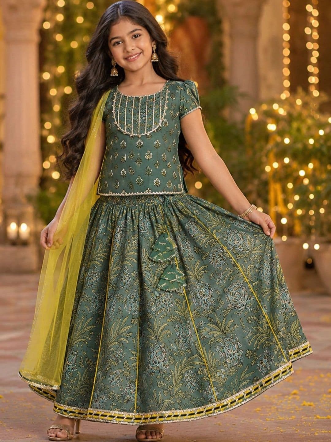 The Magic Wand Girls Printed Ready to Wear Lehenga & Blouse With Dupatta - view 1