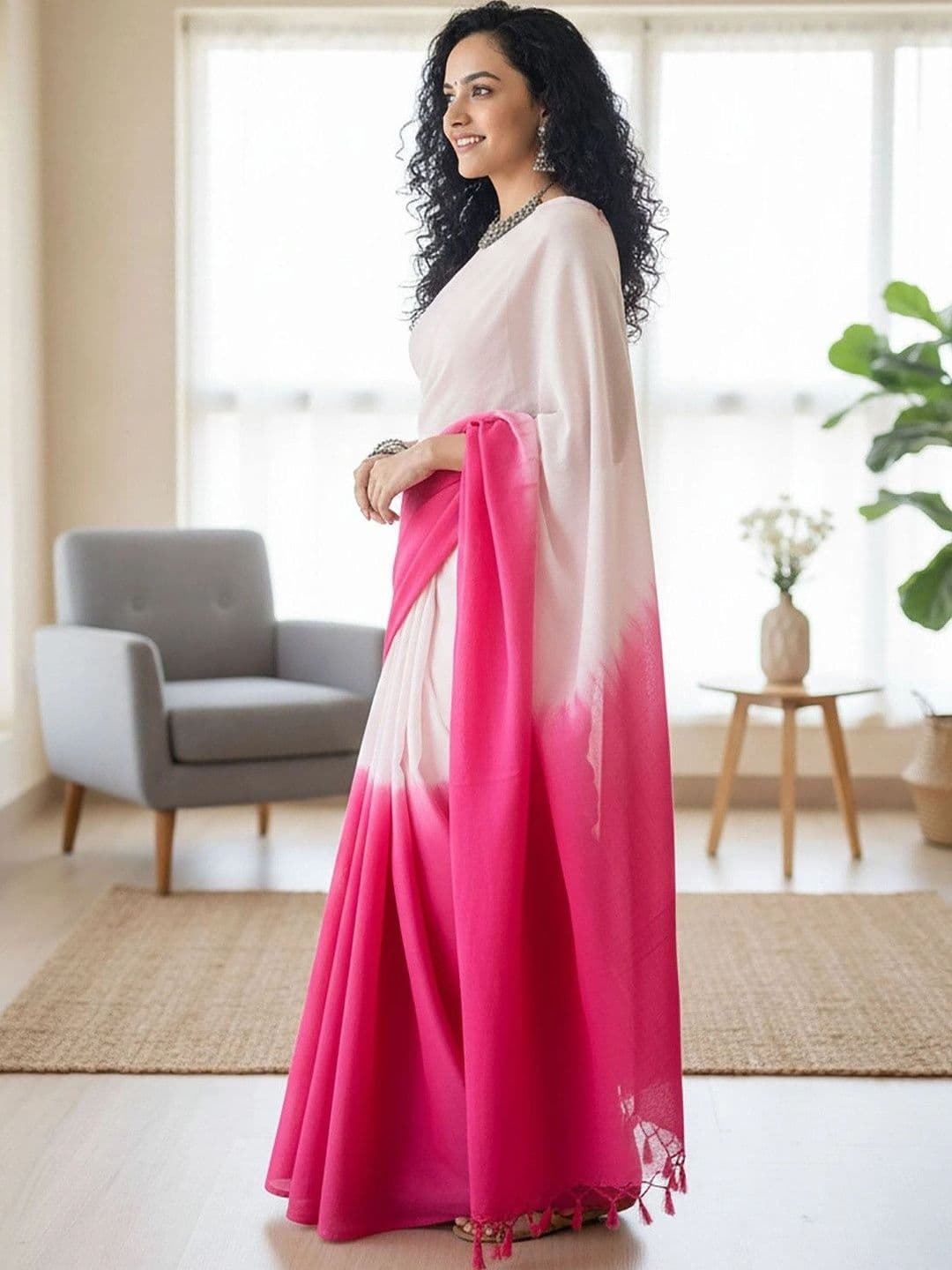 alkaa fashion Ombre Linen Blend Saree - view 1