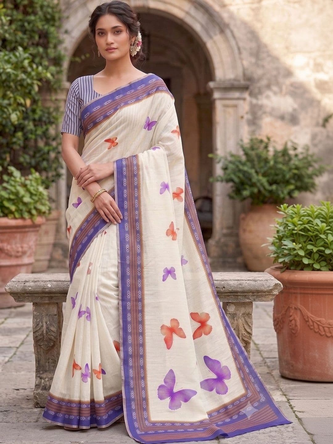 Fevinaa Zari Pure Linen Saree - view 1