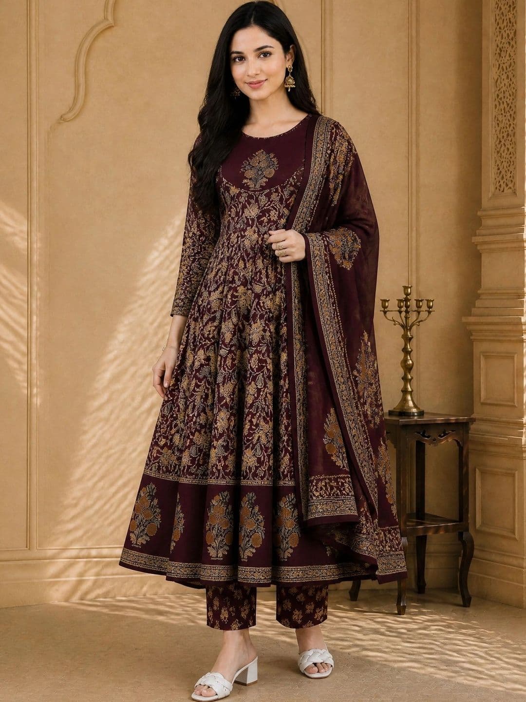 Moda Rapido Women Ethnic Motifs Printed Regular Pure Cotton Kurta with Trousers & With Dupatta - view 1