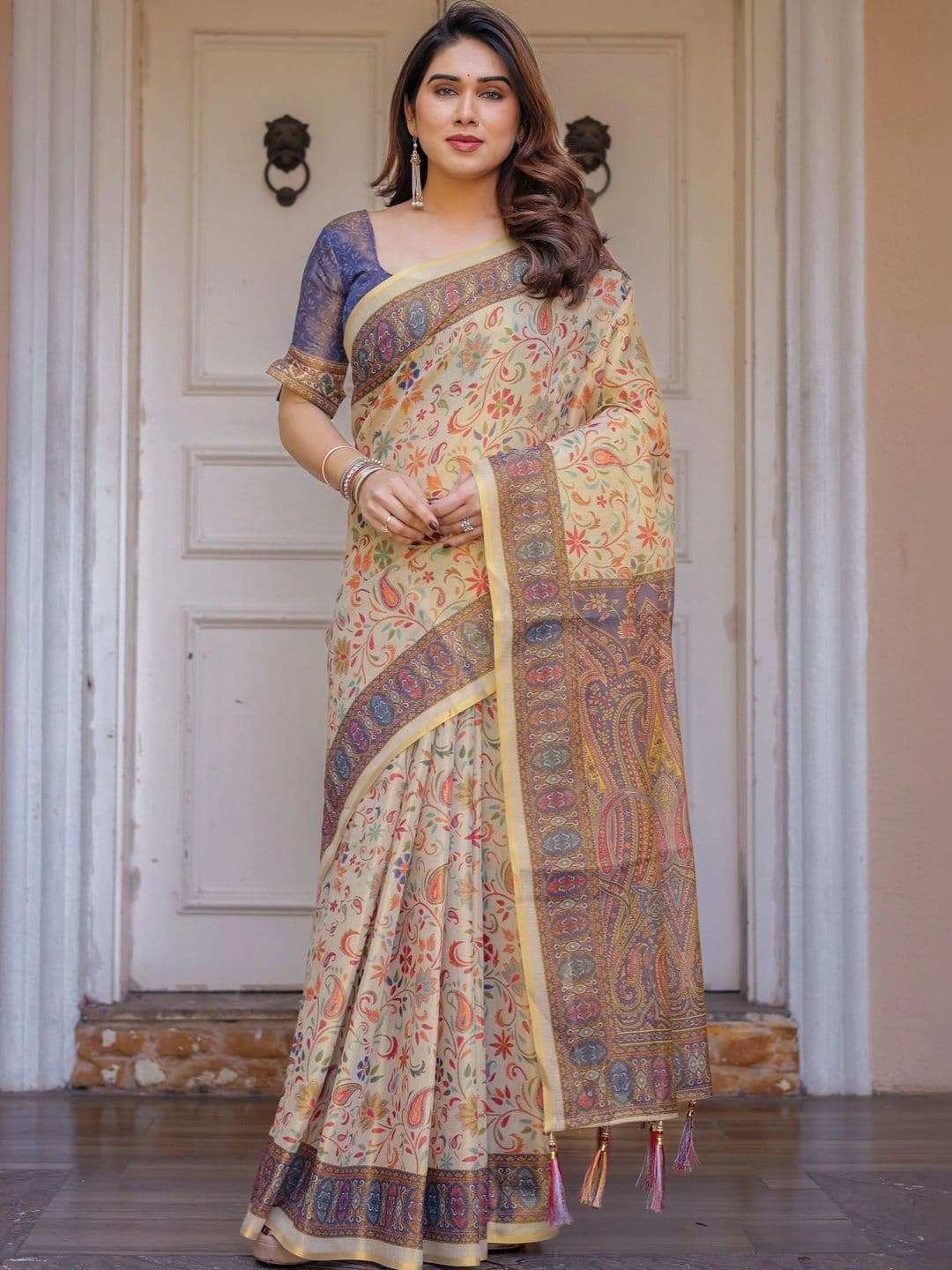 Mitera Floral Linen Blend Designer Saree - view 1