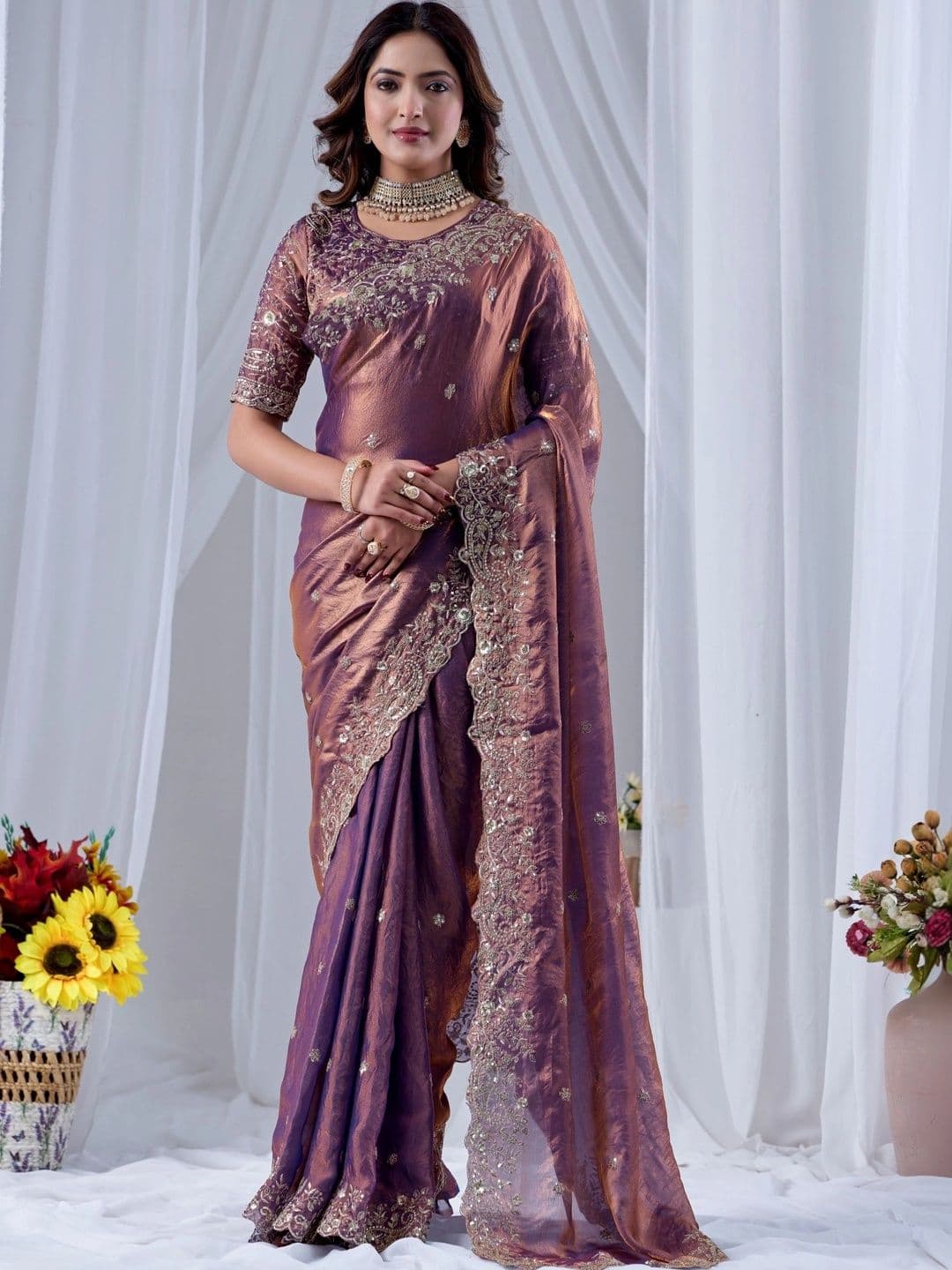 Anouk Ethnic Motifs Embroidered Silk Blend Designer Saree - view 1