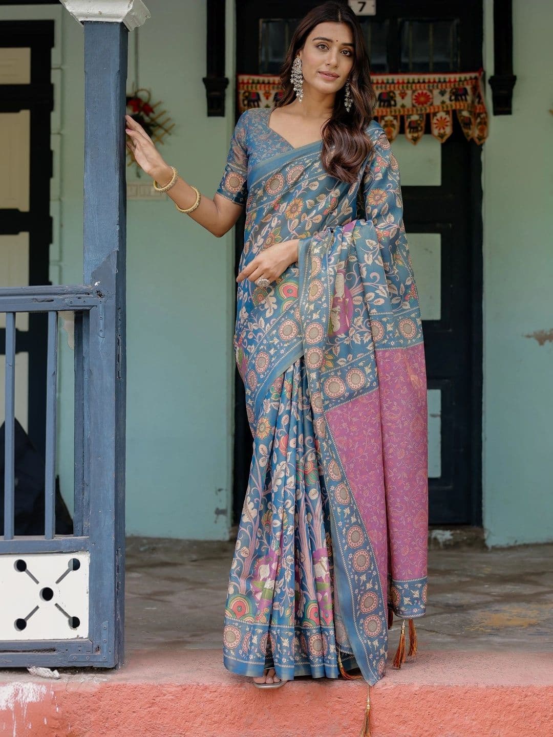 Mitera Floral Linen Blend Designer Saree - view 1