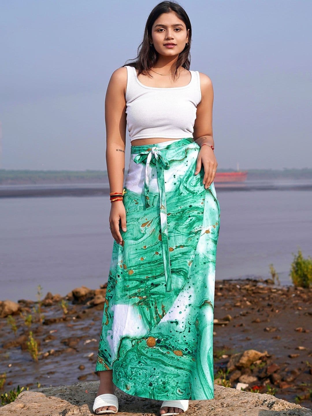 Moda Rapido Women Cotton Cambric Abstract Maxi Wrap Skirt - view 1