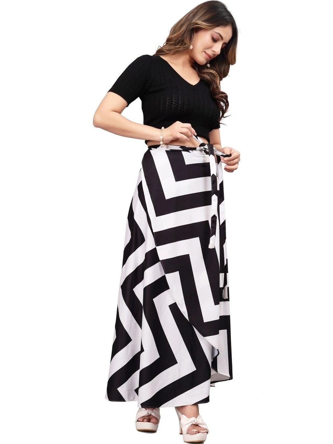 Moda Rapido Women Cotton Cambric Geometric Front Slit Maxi Wrap Skirt - view 1