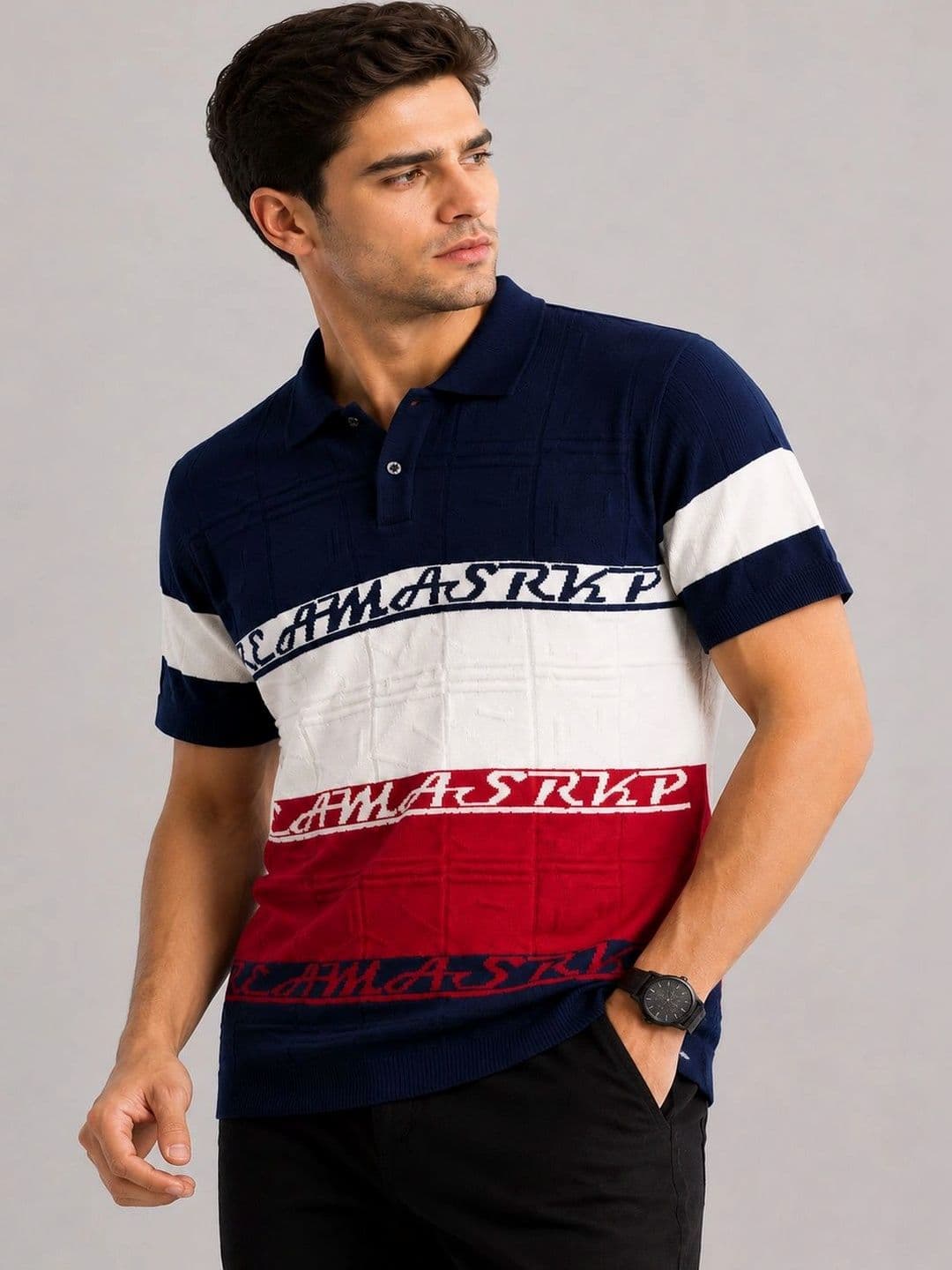 Araavi Men Typography Colourblocked Polo Collar T-shirt - view 1