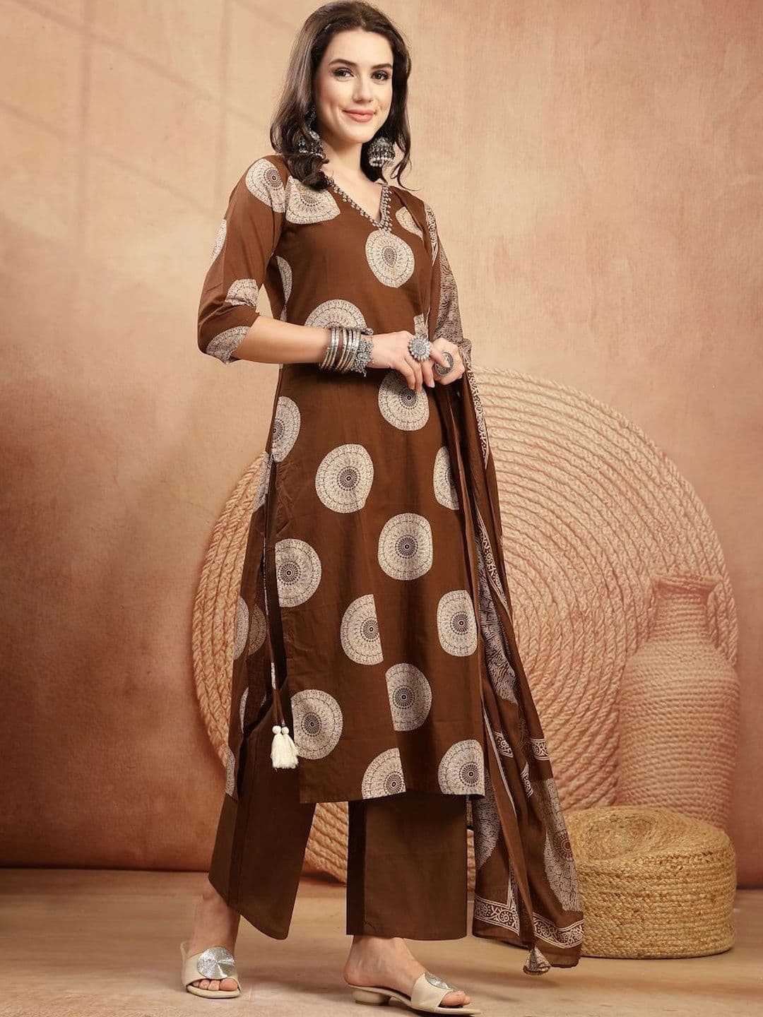 Sangria Women Ethnic Motifs Printed Regular Kurta with Palazzos & With Dupatta - view 1