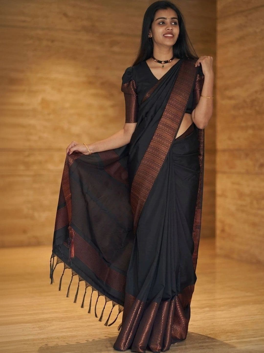 you shop we ship Striped Zari Art Silk Banarasi Saree - view 1