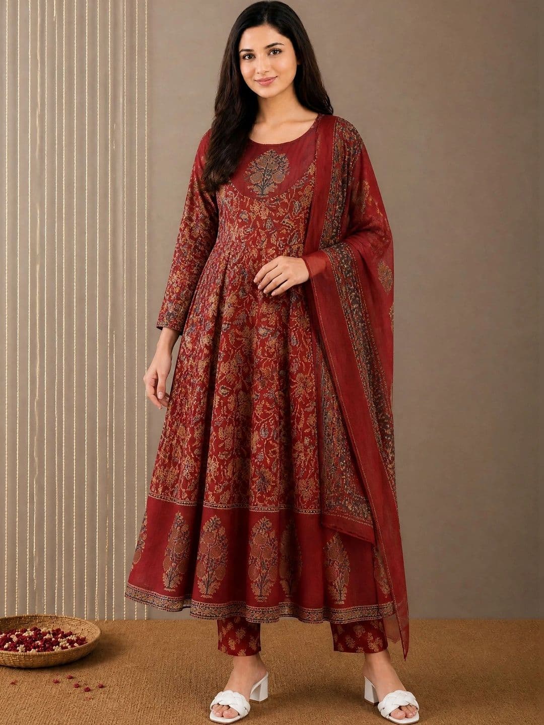 SZN Women Floral Printed Empire Pure Cotton Kurta with Trousers & With Dupatta - view 1