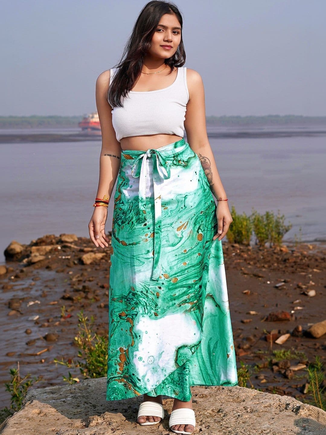 Moda Rapido Women Cotton Cambric Abstract Maxi Wrap Skirt - view 1