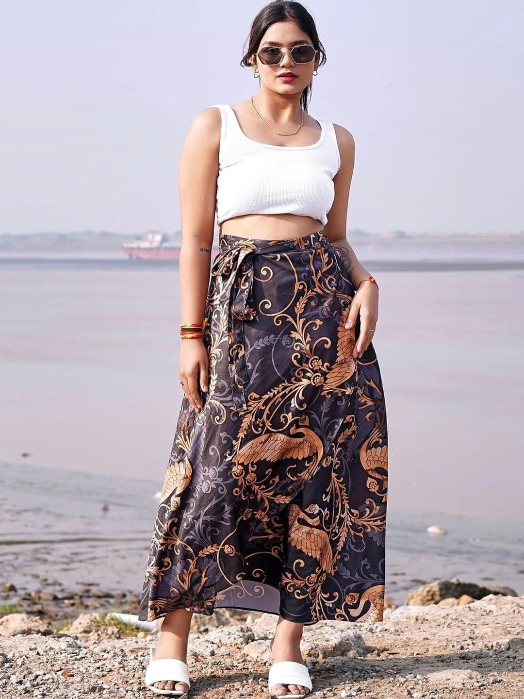 Moda Rapido Women Cotton Cambric Abstract Maxi Wrap Skirt - view 1