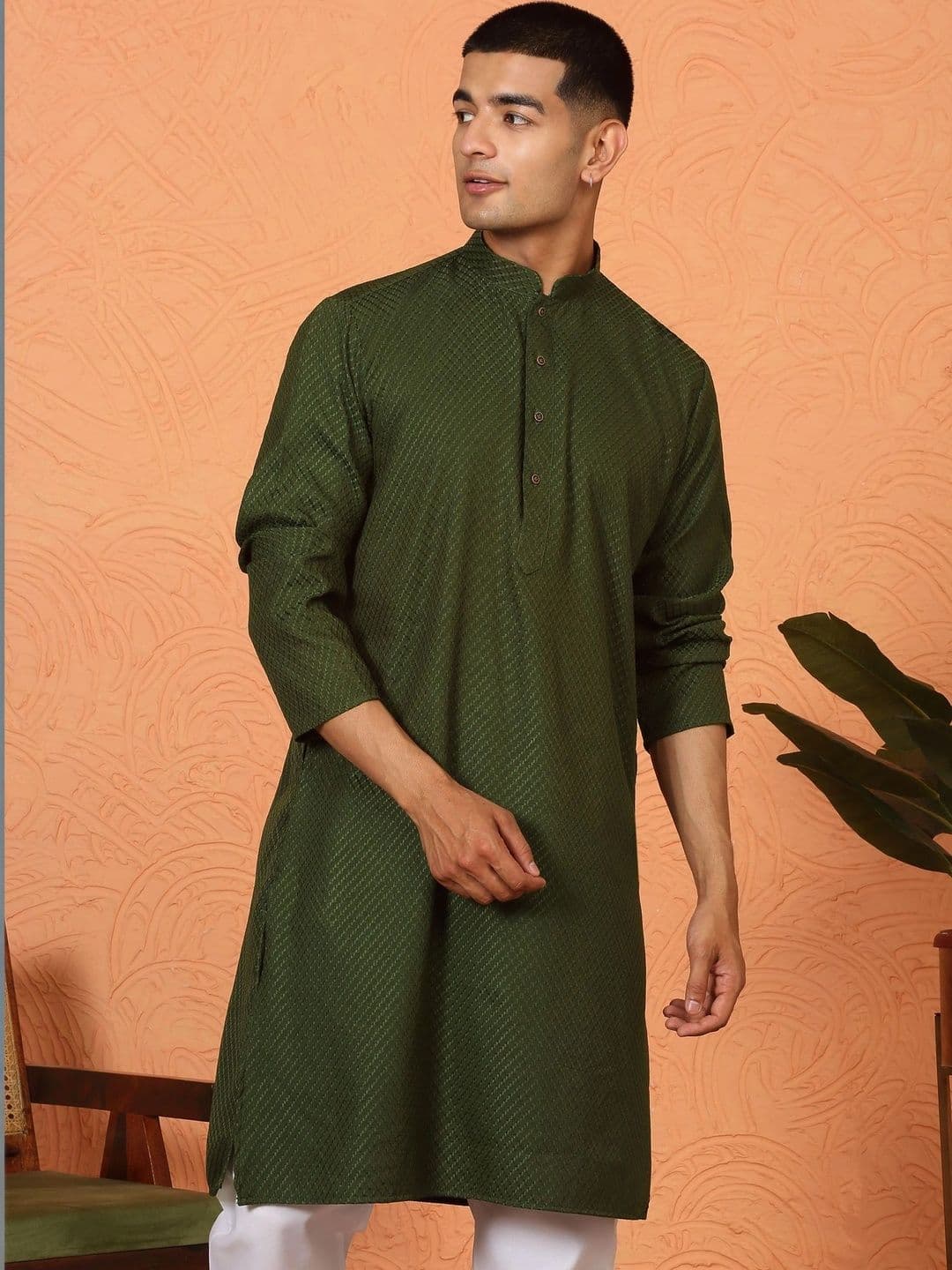 KRAFT INDIA Embroidered Mandarin Collar Cotton Kurta - view 1