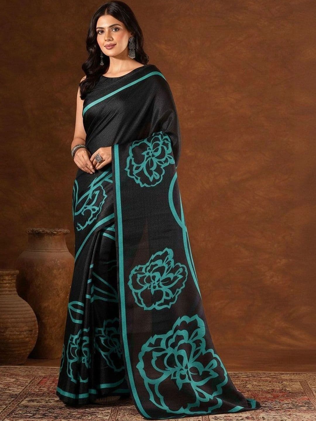 alkaa fashion Floral Linen Blend Saree - view 1