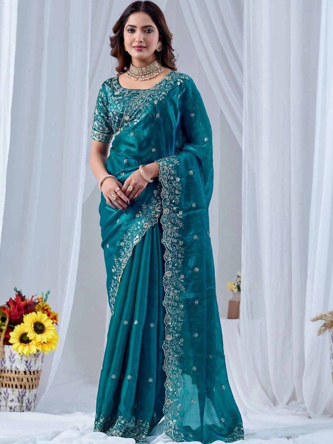 Anouk Ethnic Motifs Embroidered Silk Blend Designer Saree - view 1