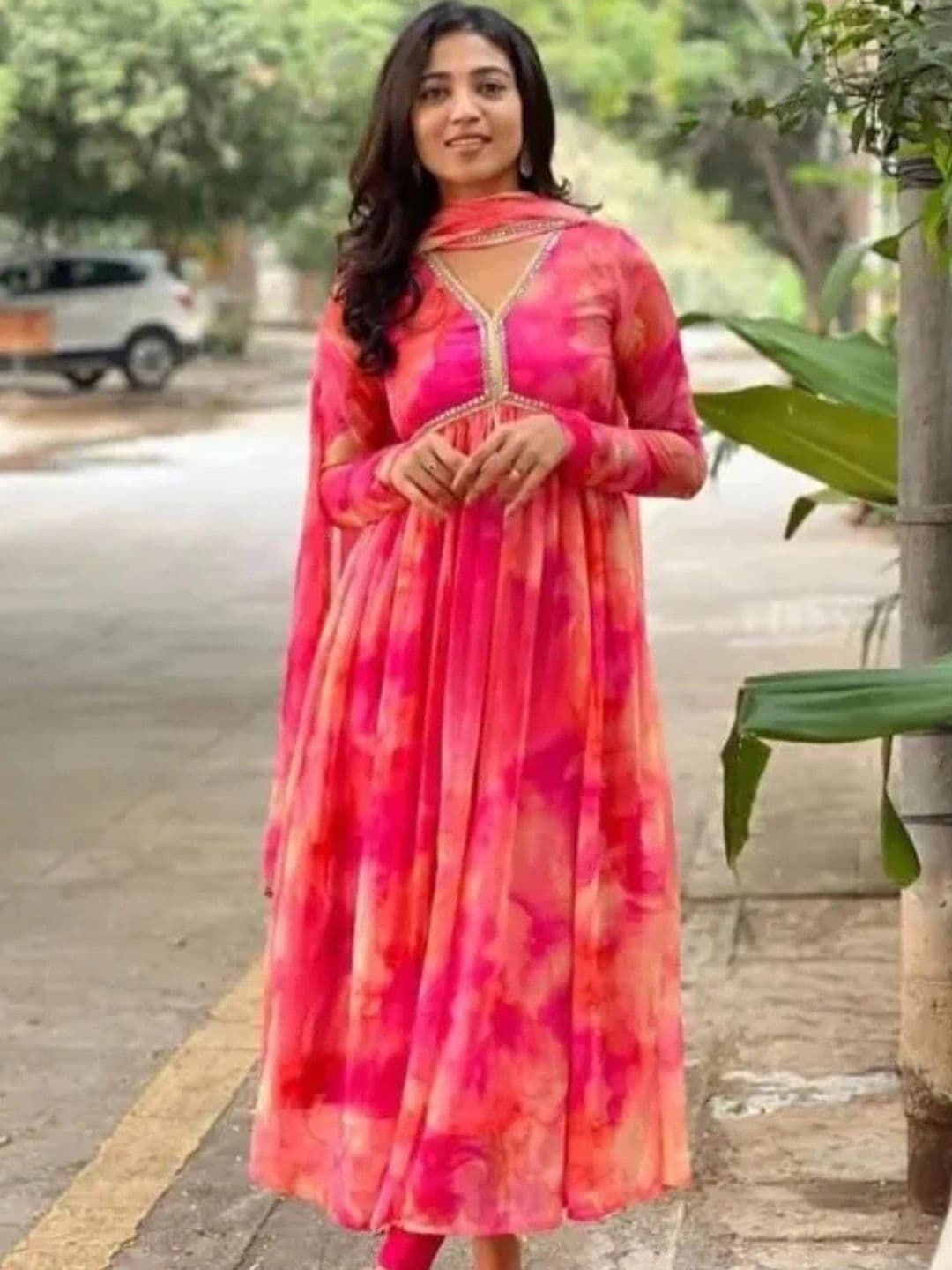 ICONIC CLOTH Tie and Dye Print Georgette A-Line Maxi Dress - view 1