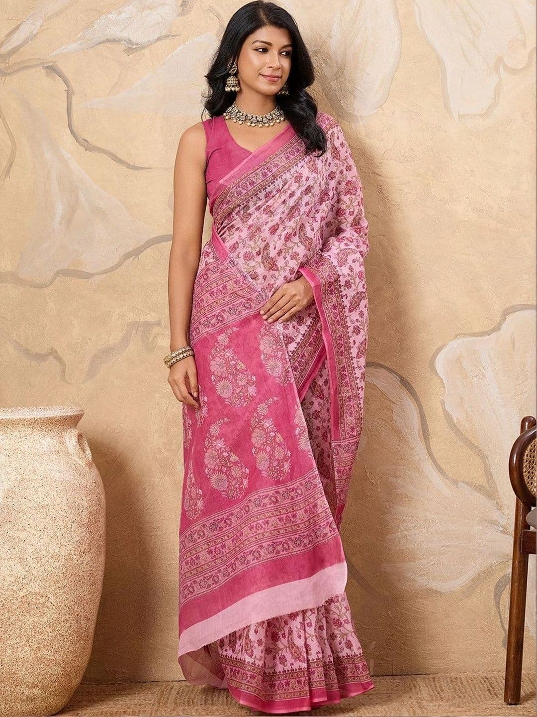 alkaa fashion Paisley Linen Blend Saree - view 1