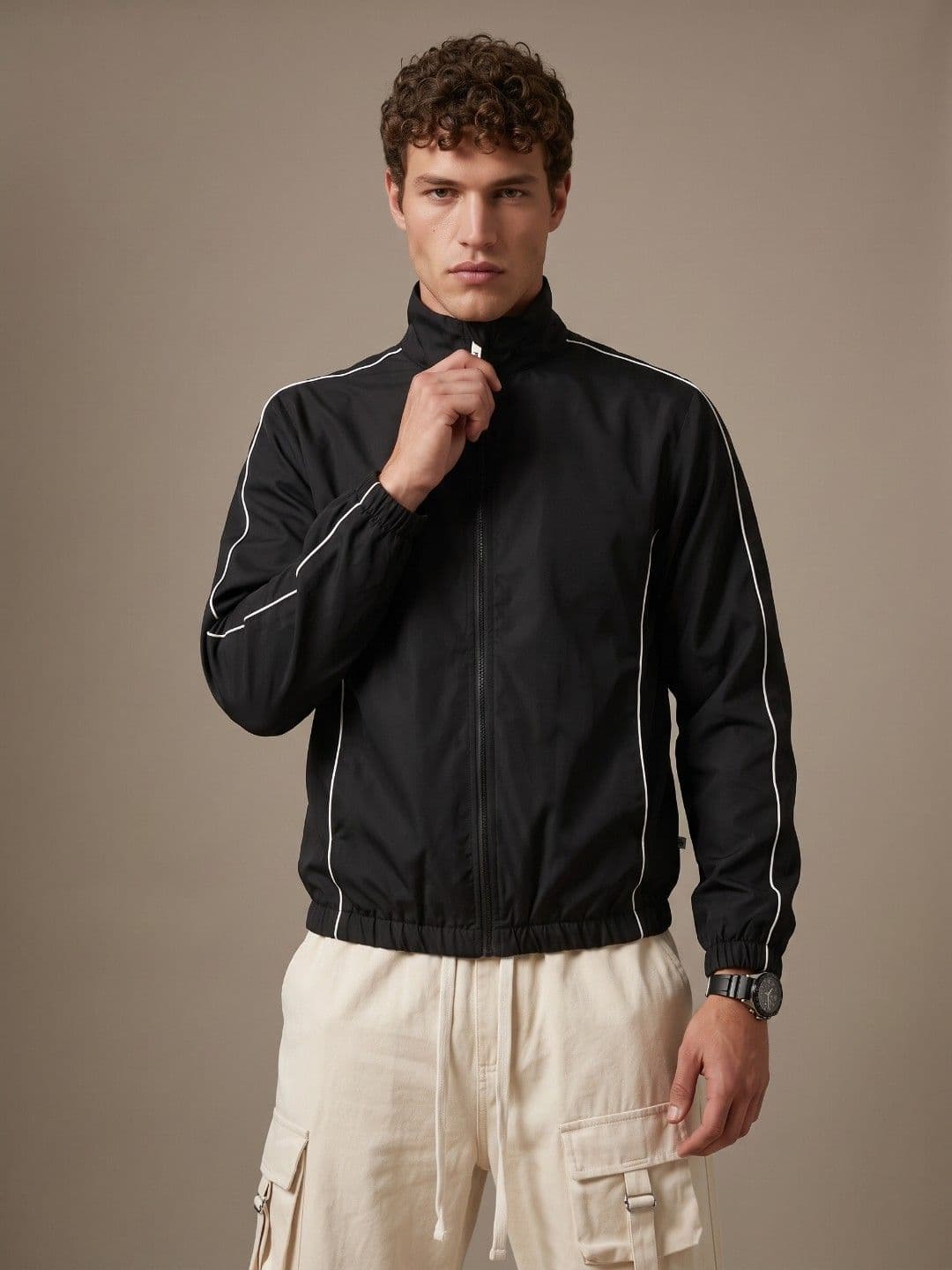 glitchez Relaxed Fit Mock Collar Windcheater Tailored Jacket - view 1