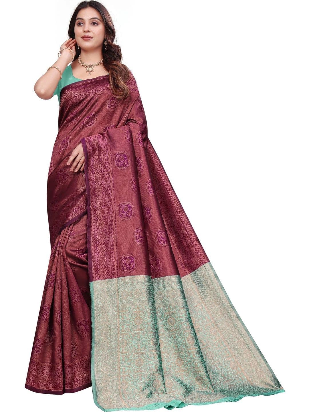 STITCH N SOULS Purple Banarasi Silk Woven Design Saree - view 1