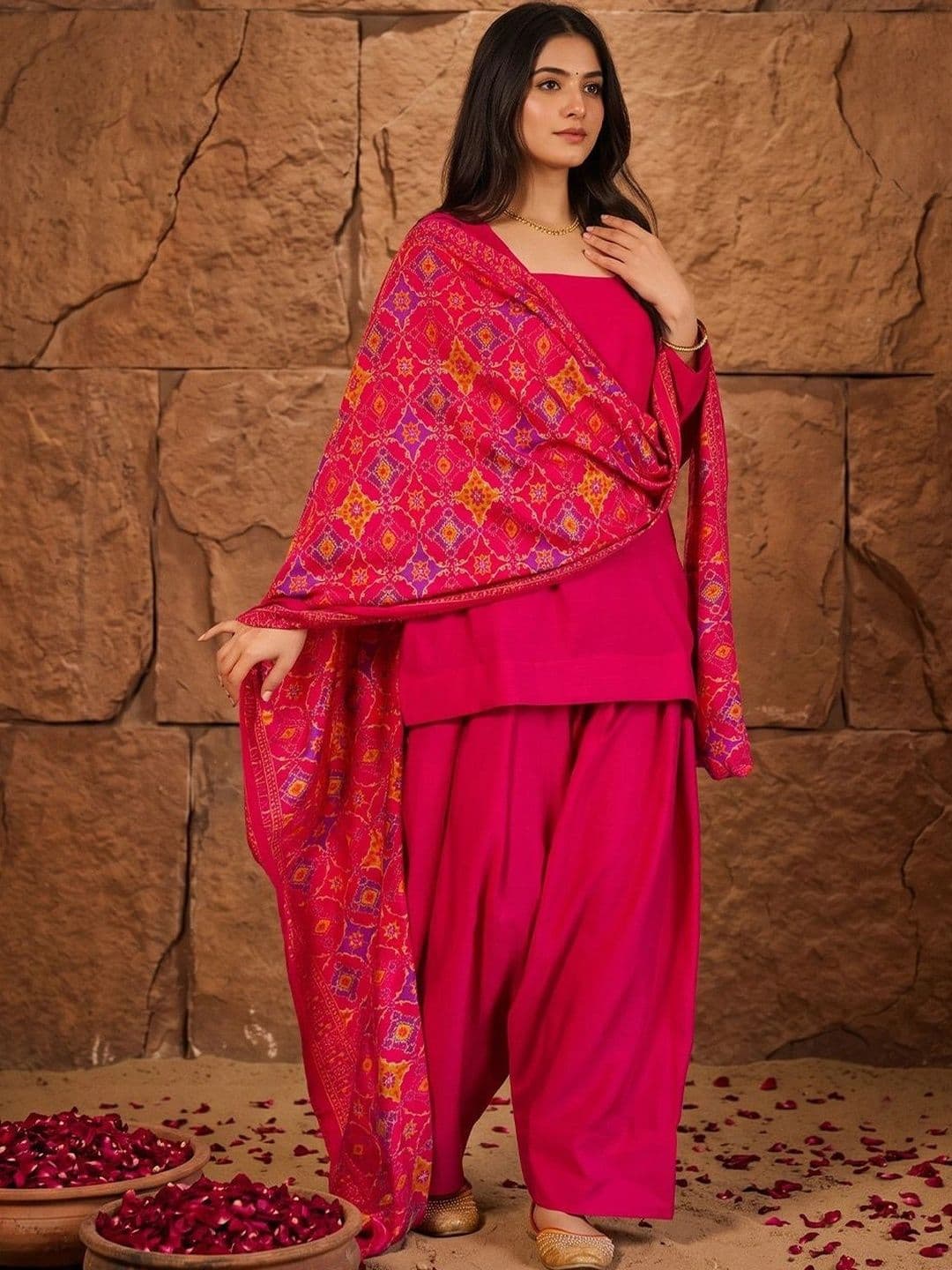 House of Pataudi Women Floral Regular Kurta with Salwar & With Dupatta - view 1