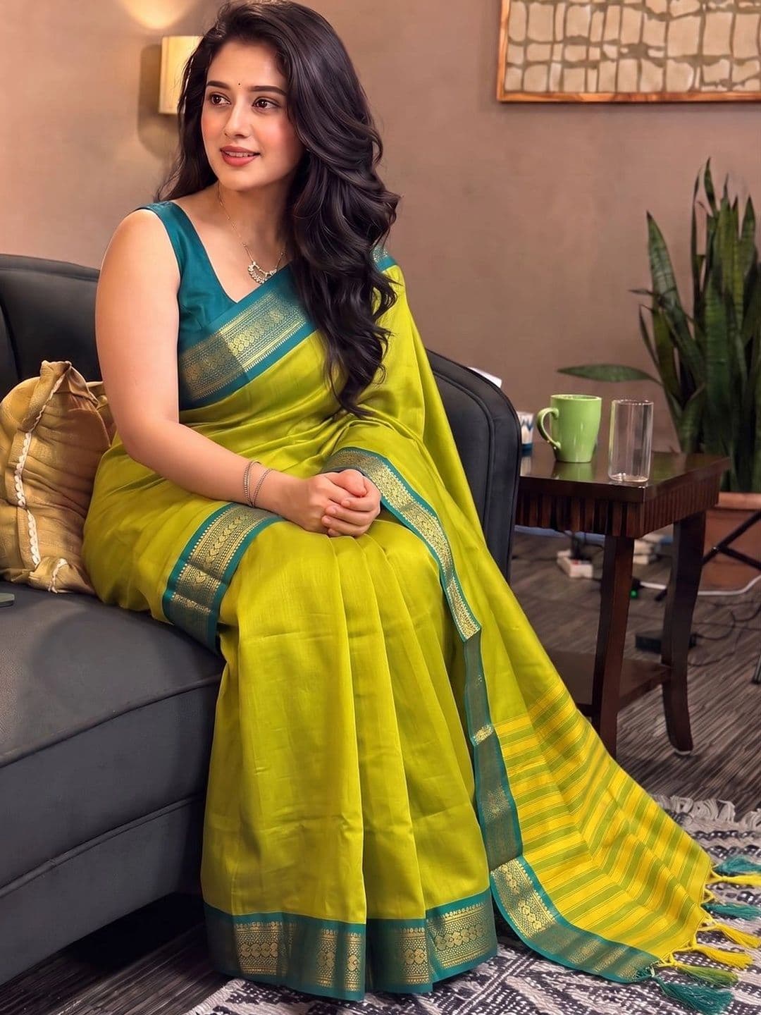 SILKWEAR Striped Zari Silk Cotton Handloom Paithani Saree With Blouse - view 1