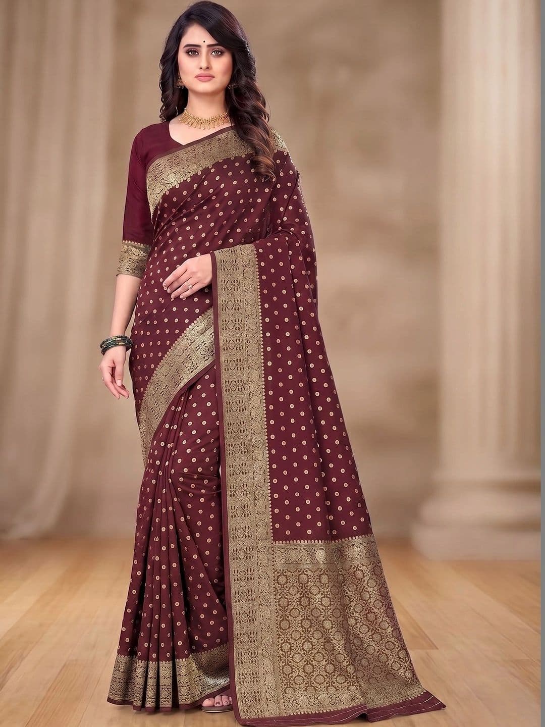 clotheva Woven Design Zari Art Silk Banarasi Saree - view 1