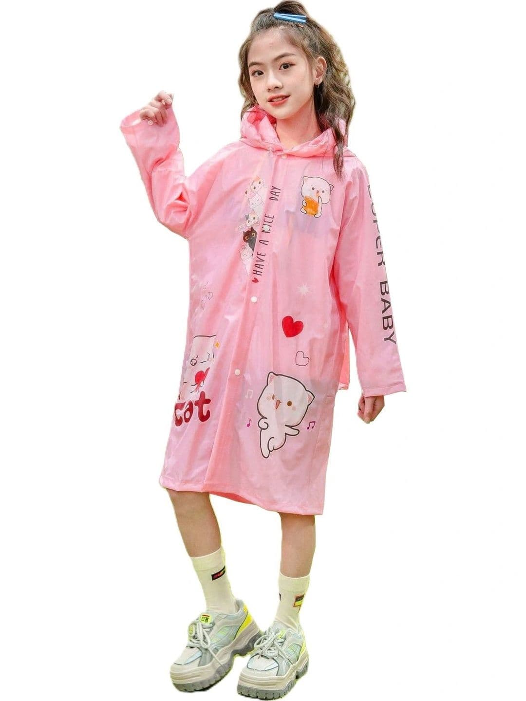 Alexvyan Girls Cartoon Patterned Hooded Raincoat - view 1