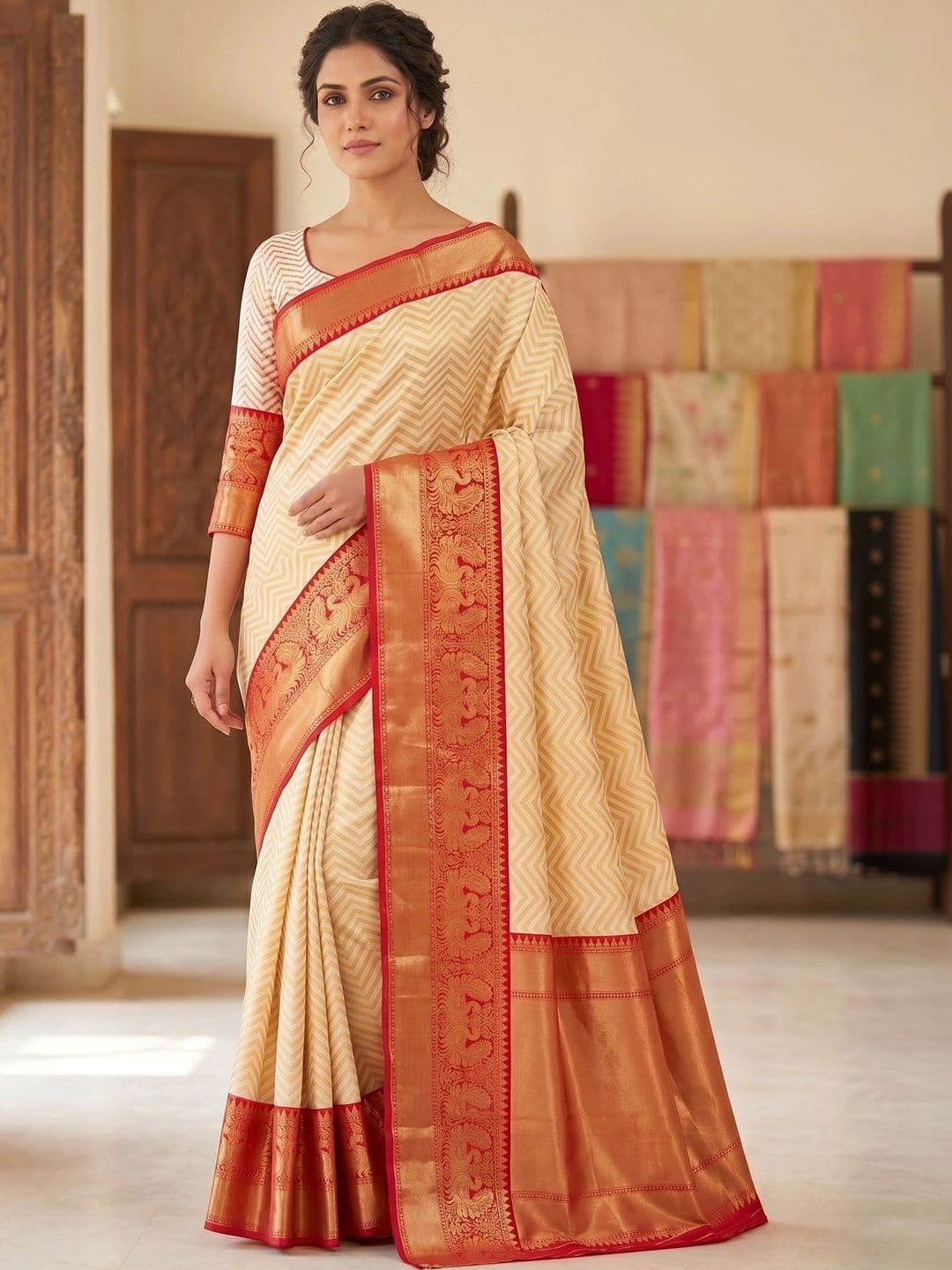clotheva Woven Design Zari Art Silk Banarasi Saree - view 1