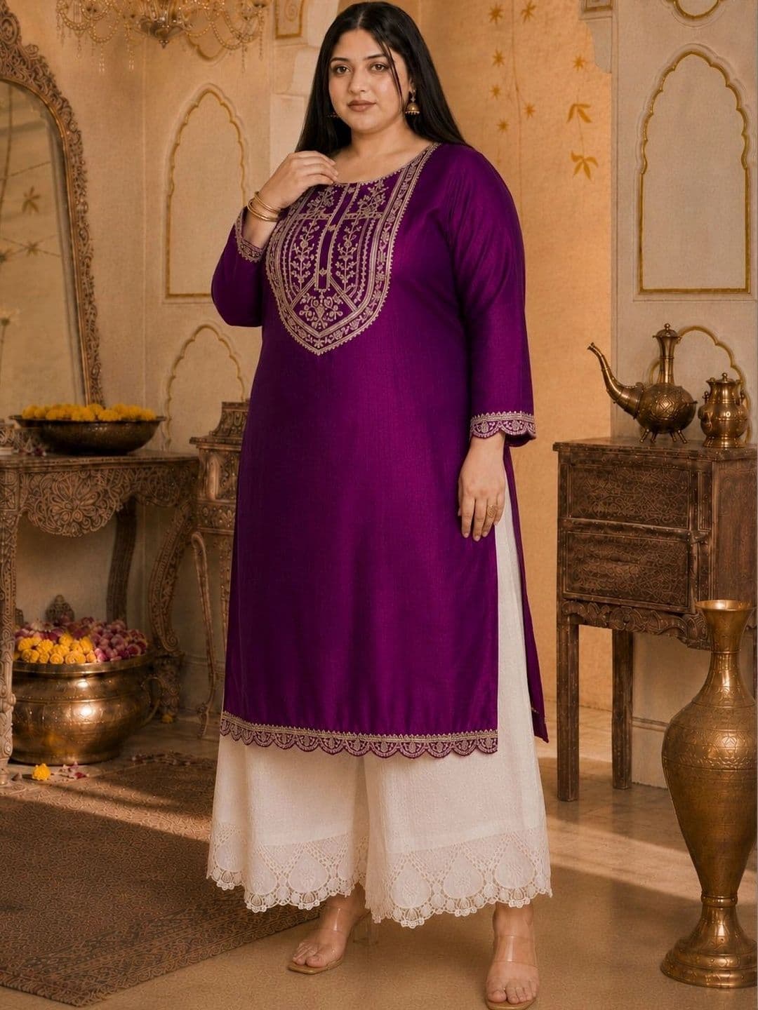HOUSE OF SETHIA Women Ethnic Motifs Embroidered Thread Work Kurta - view 1