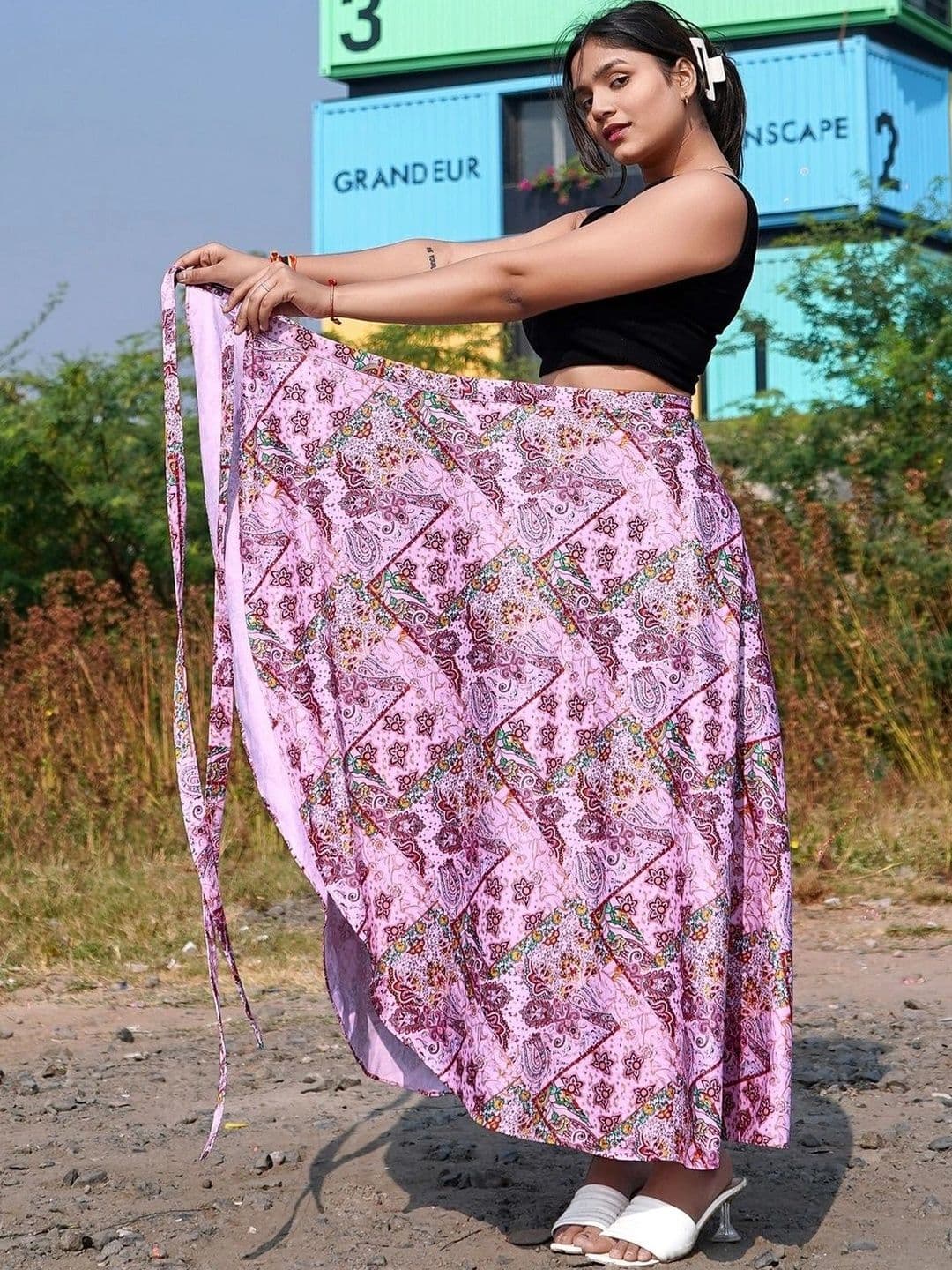 Moda Rapido Women Cotton Cambric Paisley Bohemian Front Slit Maxi Wrap Skirt - view 1