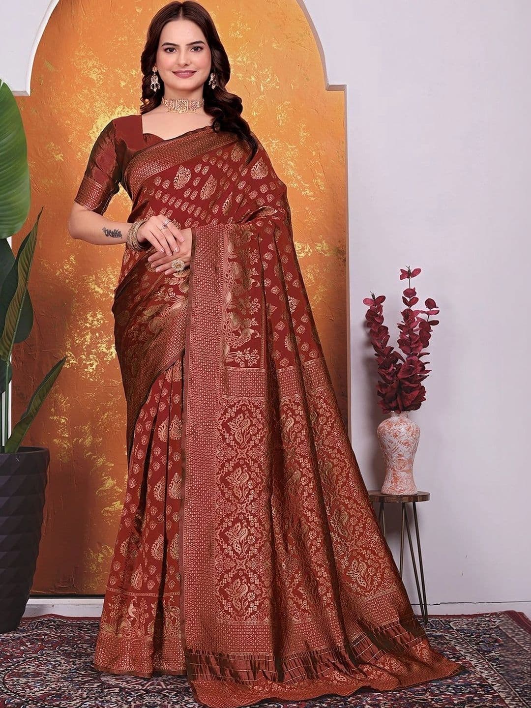 KANURIKAA Paisley Zari Silk Blend Banarasi Saree - view 1