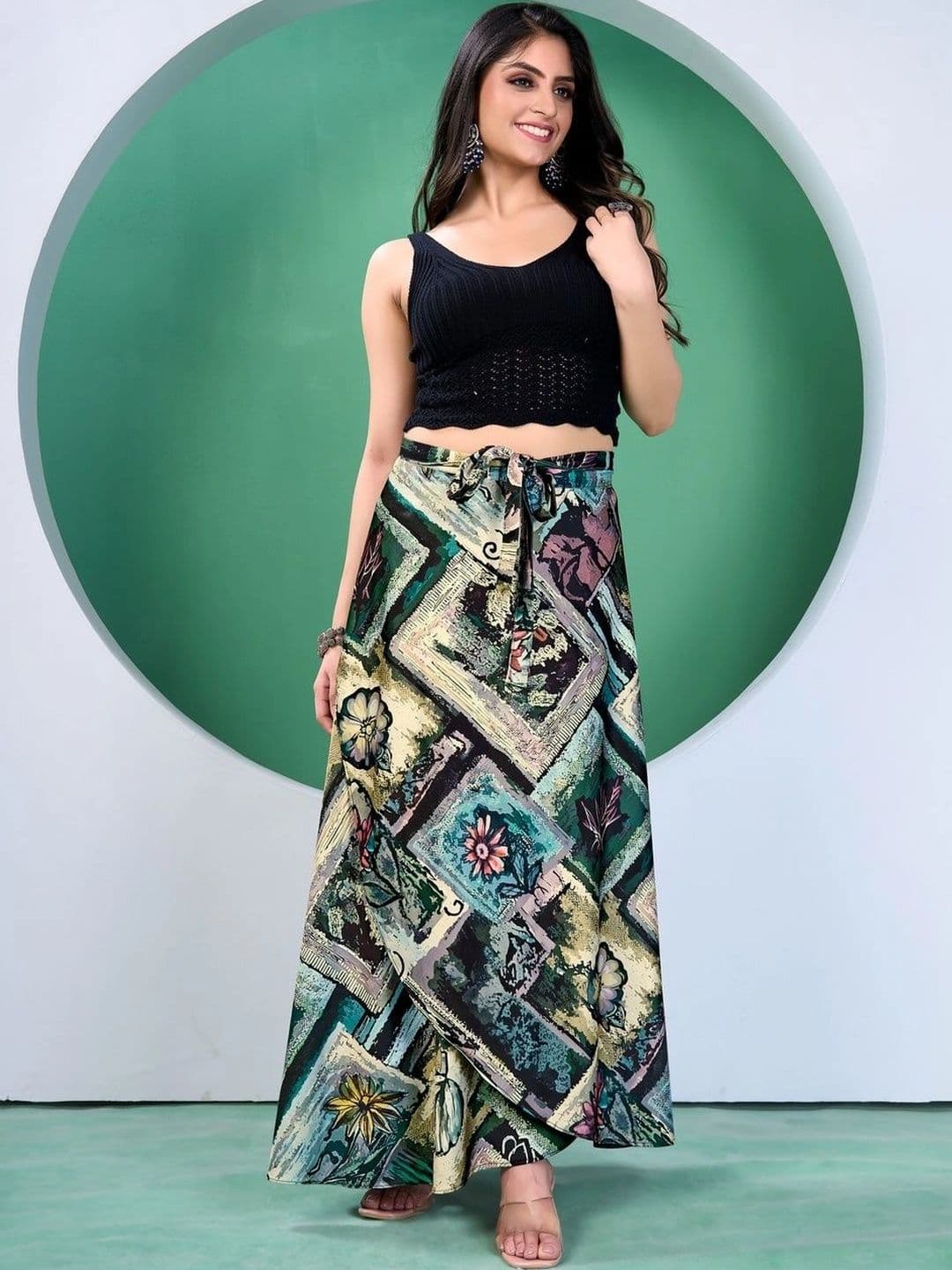 Moda Rapido Women Cotton Cambric Abstract Maxi Wrap Skirt - view 1