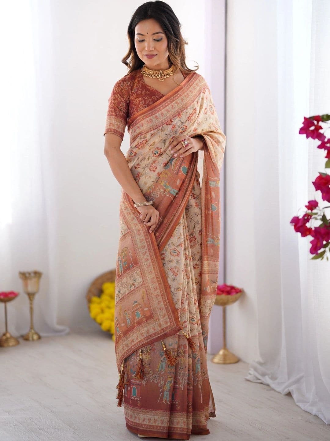 Mitera Kalamkari Linen Blend Designer Saree - view 1