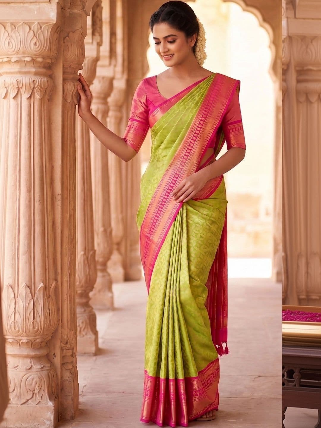 THE AQUARIUS Woven Design Zari Art Silk Banarasi Saree - view 1