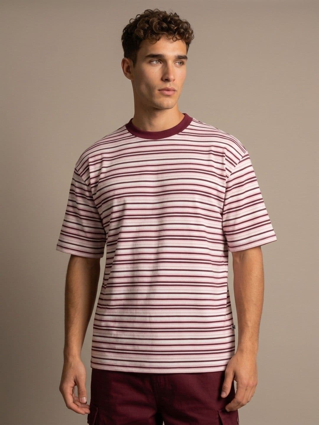 glitchez Striped Drop-Shoulder Sleeves Oversized T-shirt - view 1