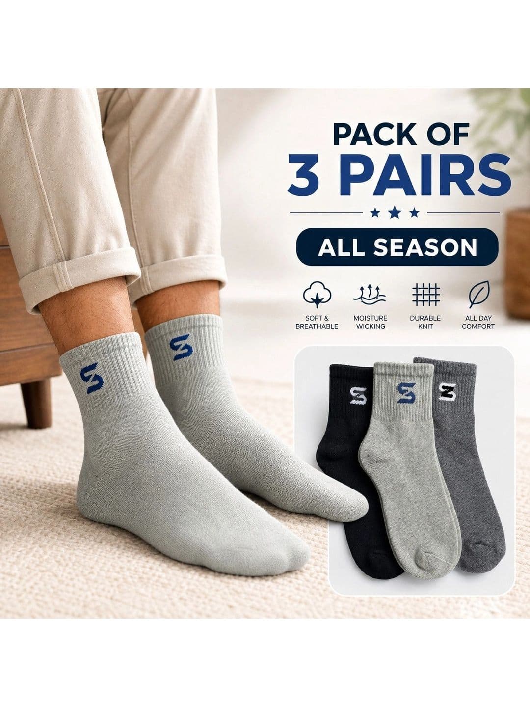 sakyastars Men Pack of 3 Ankle Length Socks - view 1