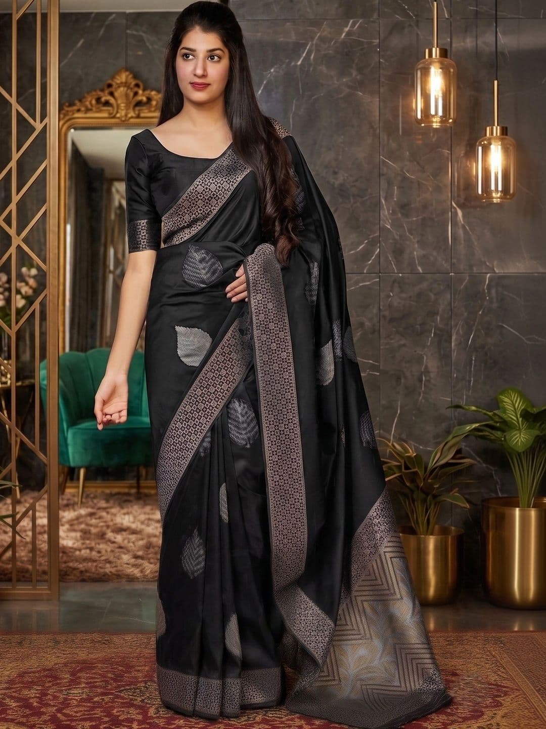 Ehaircare Woven Design Zari Art Silk Banarasi Saree - view 1