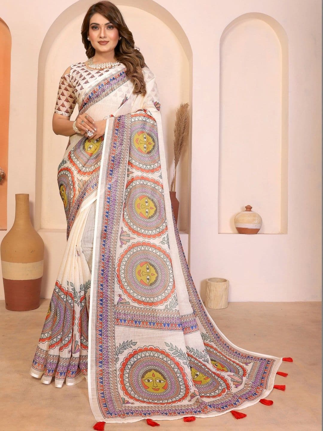 Mitera Ethnic Motifs Linen Blend Designer Saree - view 1