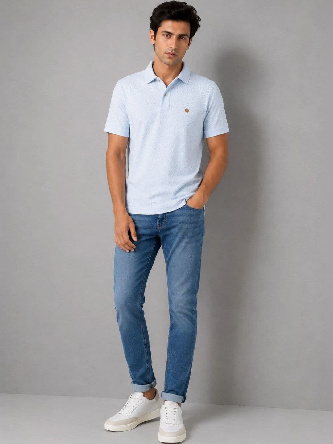 Club York Men Sky Half Sleeve Polo Neck T-Shirt - view 1