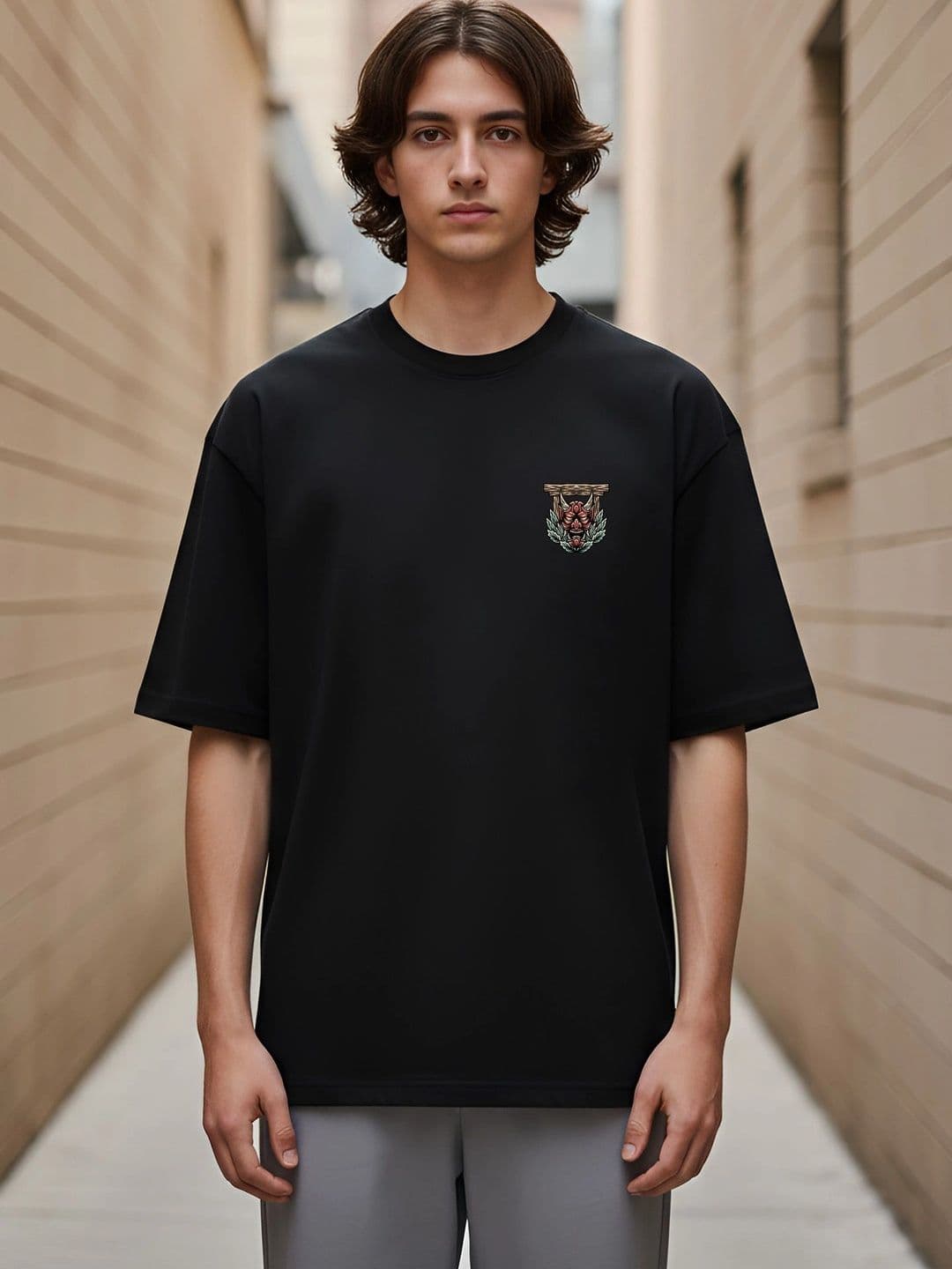 Black Pigeon Black Graphic Oversized T-shirt with Drop-Shoulder Sleeves - view 1