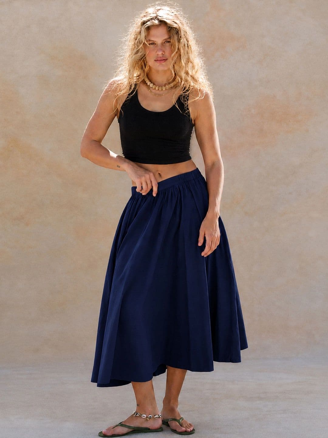 GLAM & CHIQUE Women Cotton Solid Flared Maxi Skirt - view 1